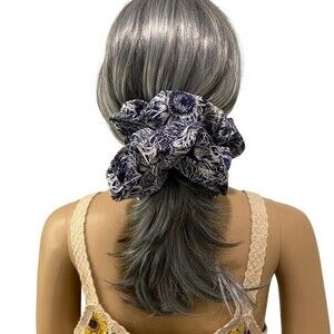 Hair Scrunchie. Multicolor. XL. Blue/White Floral. Resortwear. Hair Scrunchies.